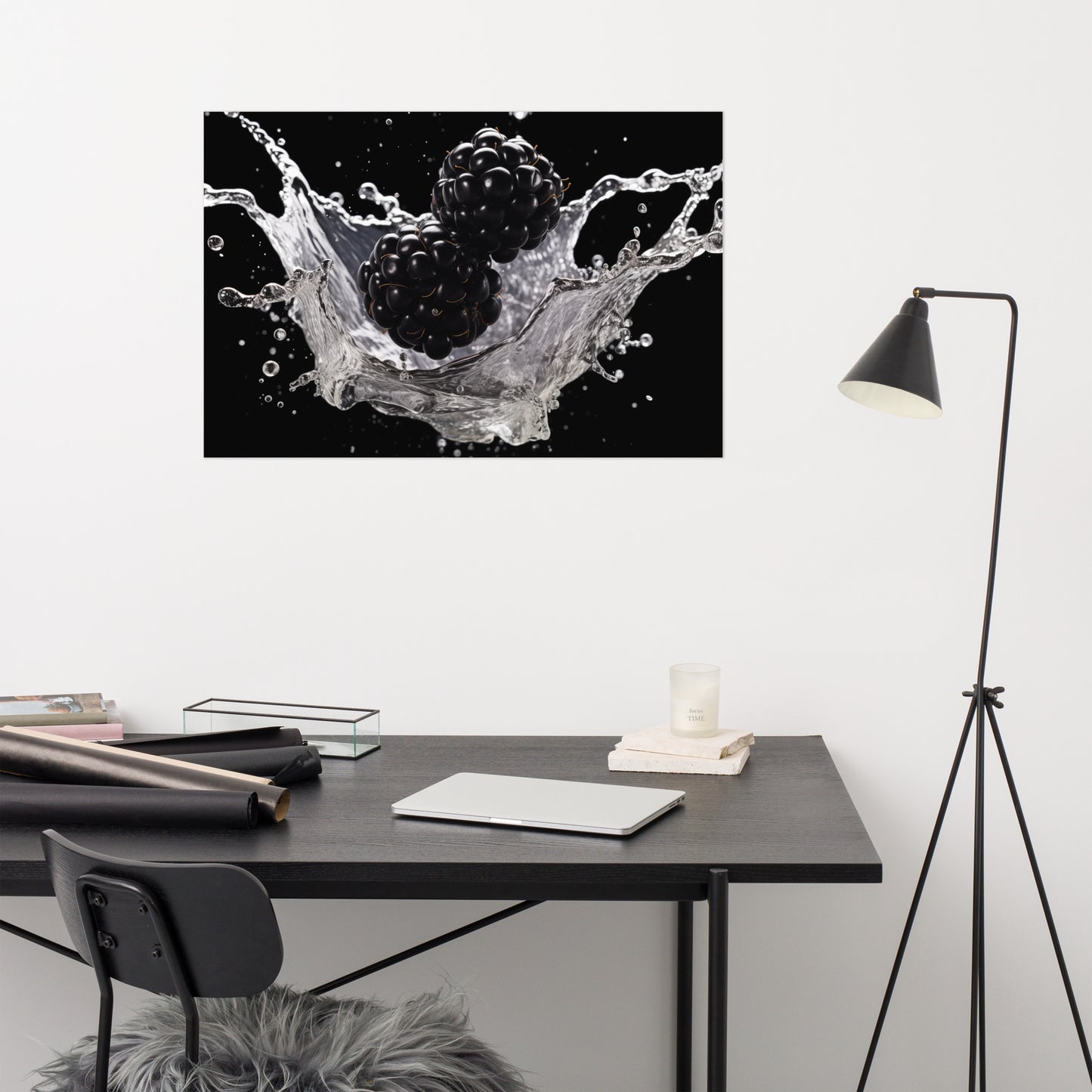 The Juicy Burst Blackberry in Water Photorealism - Digital Artwork Loose Art Print