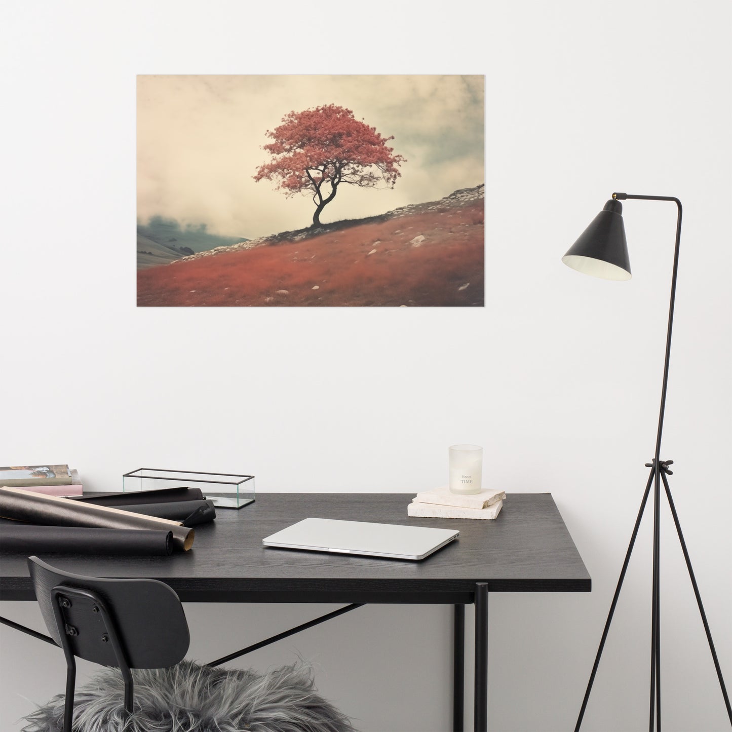 The Lonesome Tree Minimal Botanical Retro Subdued Photorealism - Digital Artwork Loose Art Print