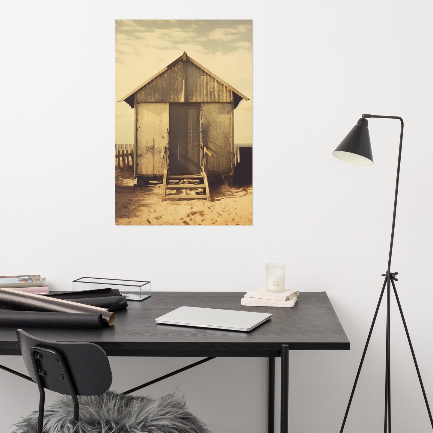 The Old Beach House Subdued Retro Photorealism - Digital Artwork Loose Art Print