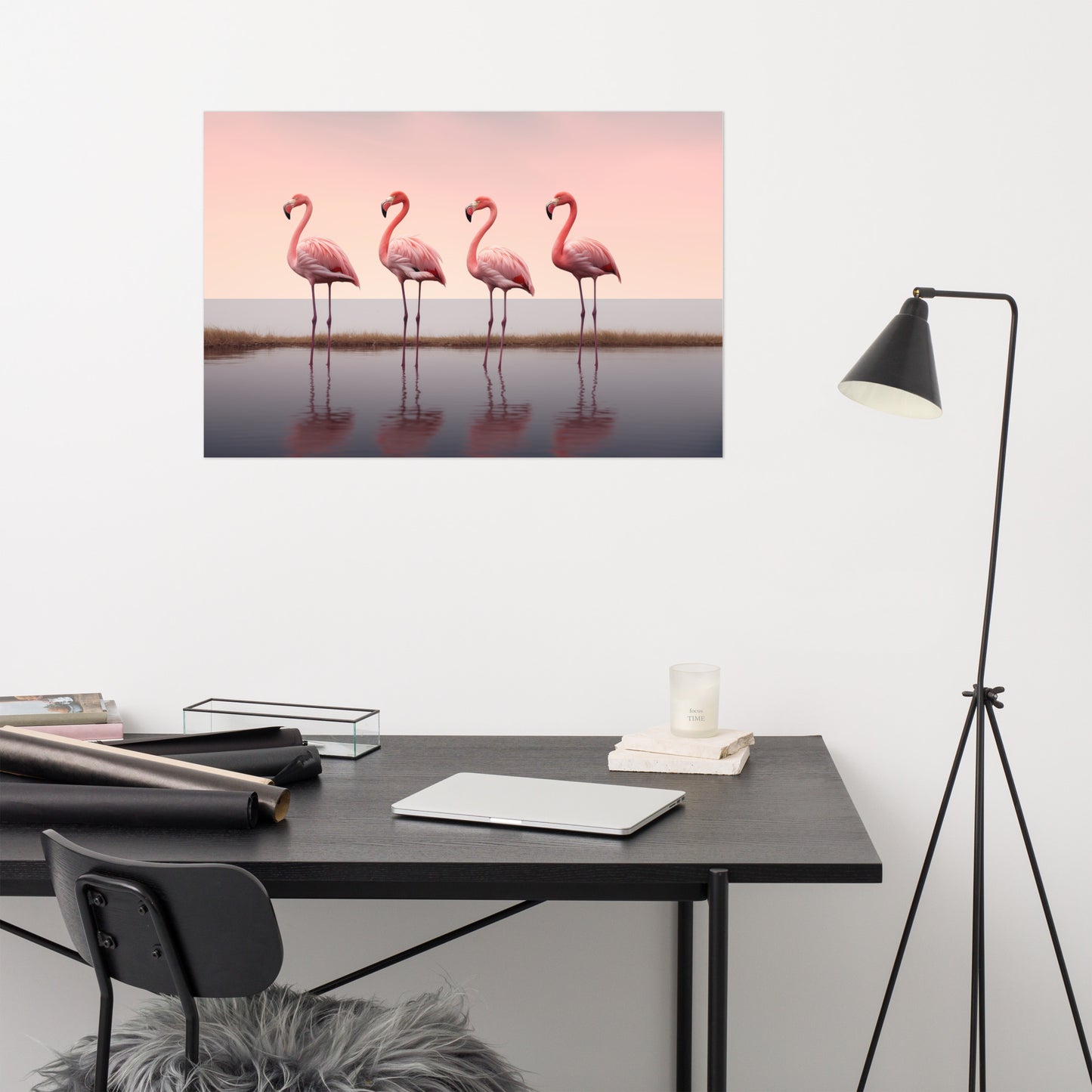 The Pink Quartet Wildlife Photorealism - Digital Artwork Loose Art Print