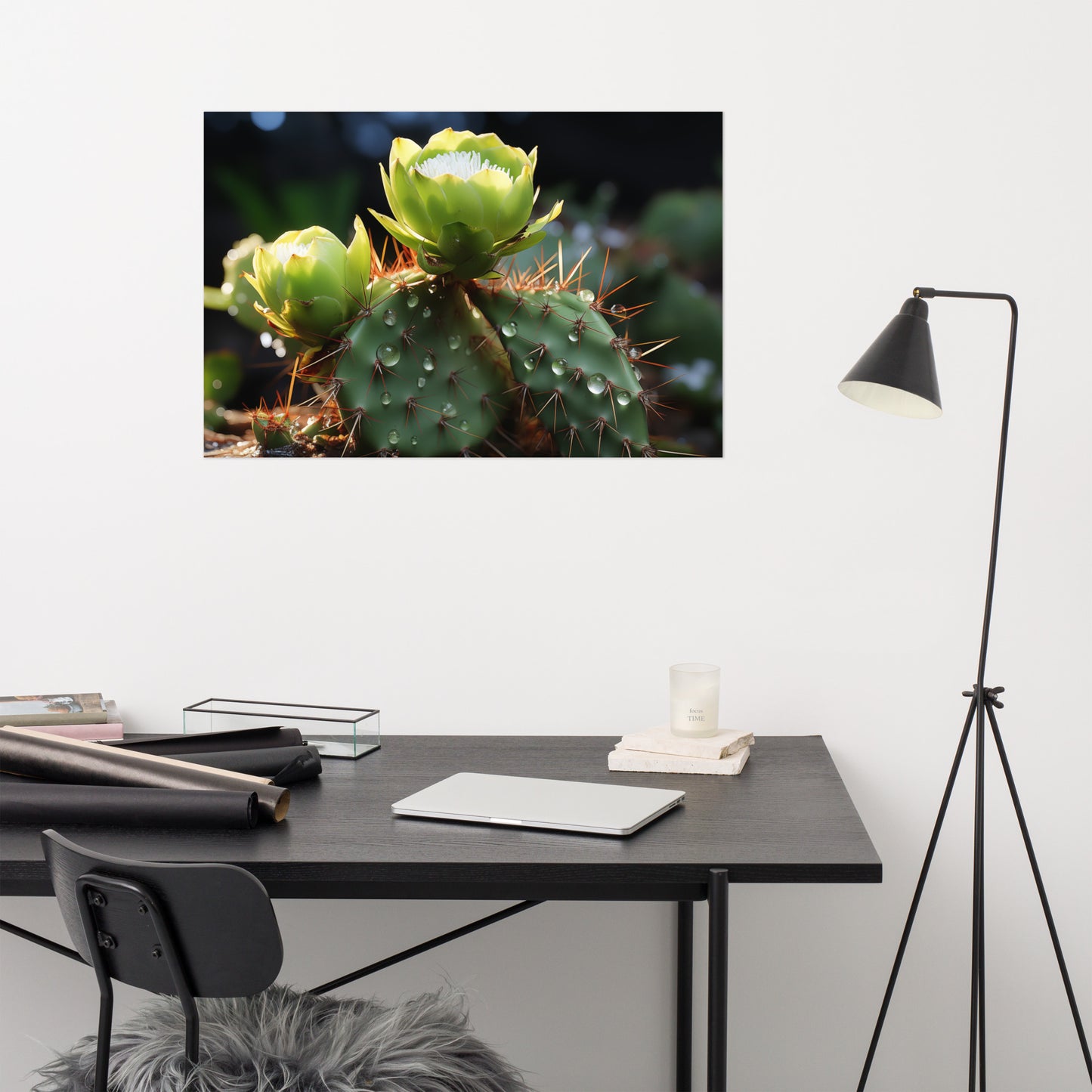 The Sun's Embrace Cactus Photorealism - Digital Artwork Loose Art Print