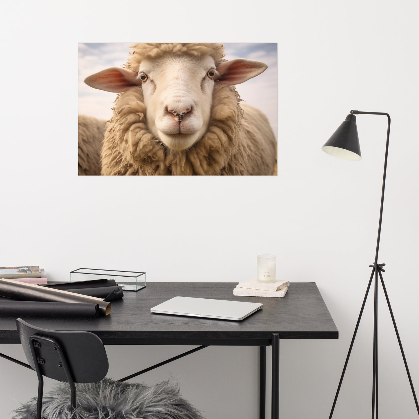 The Woolly One Sheep Portrait Photorealism - Digital Artwork Loose Art Print