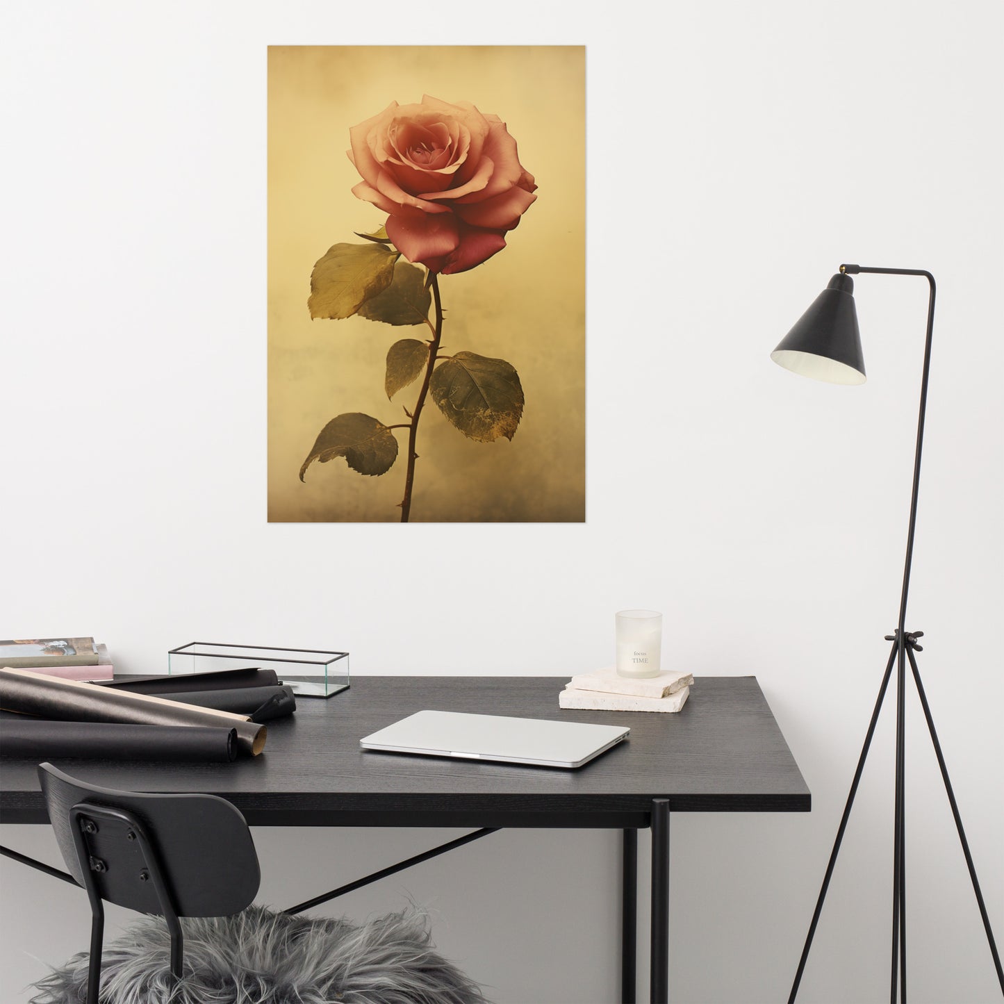 Timeless Grace Rose Vintage Retro Subdued Photorealism - Digital Artwork Loose Art Print