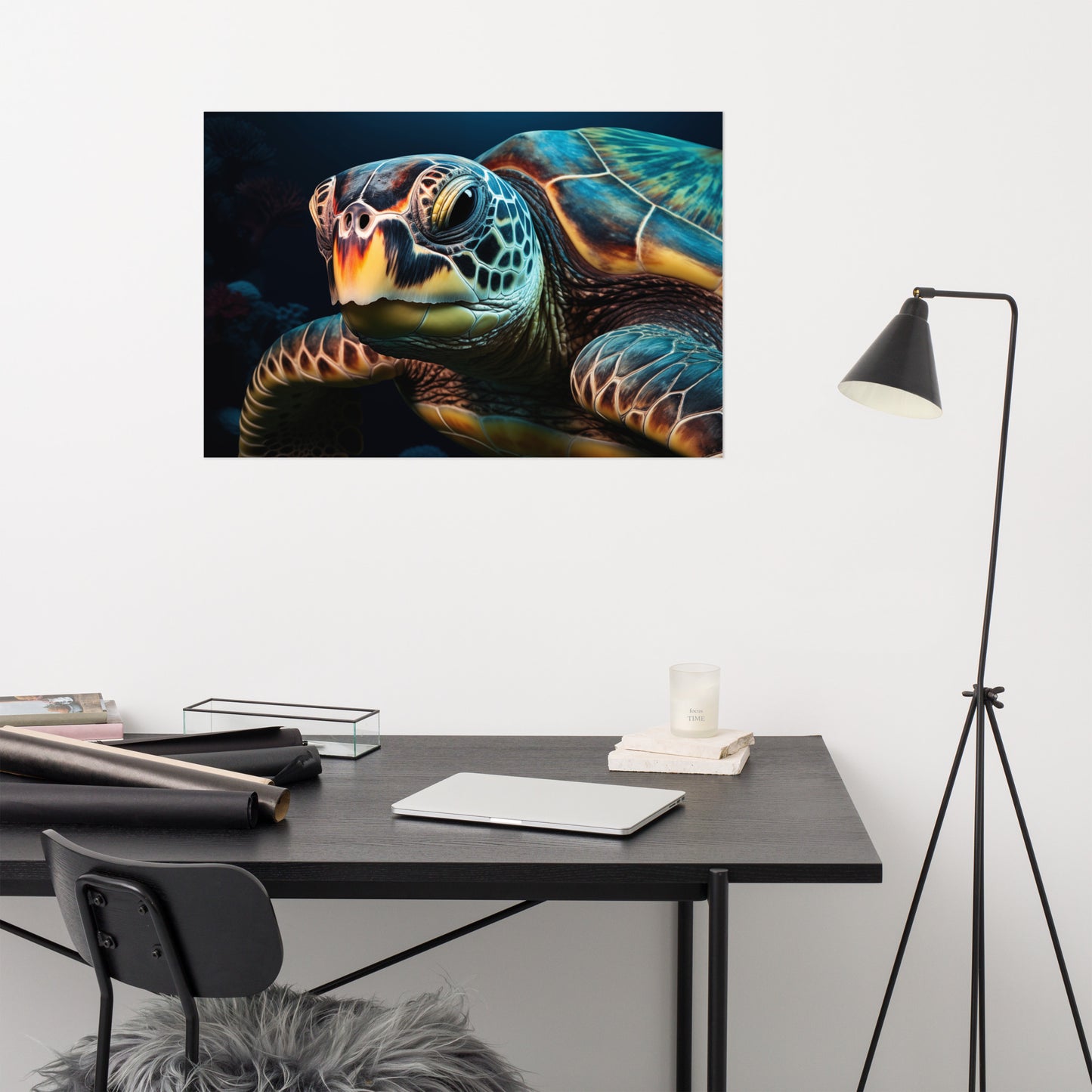 Timeless Traveler Sea Turtle Coastal Photorealism - Digital Artwork Loose Art Print