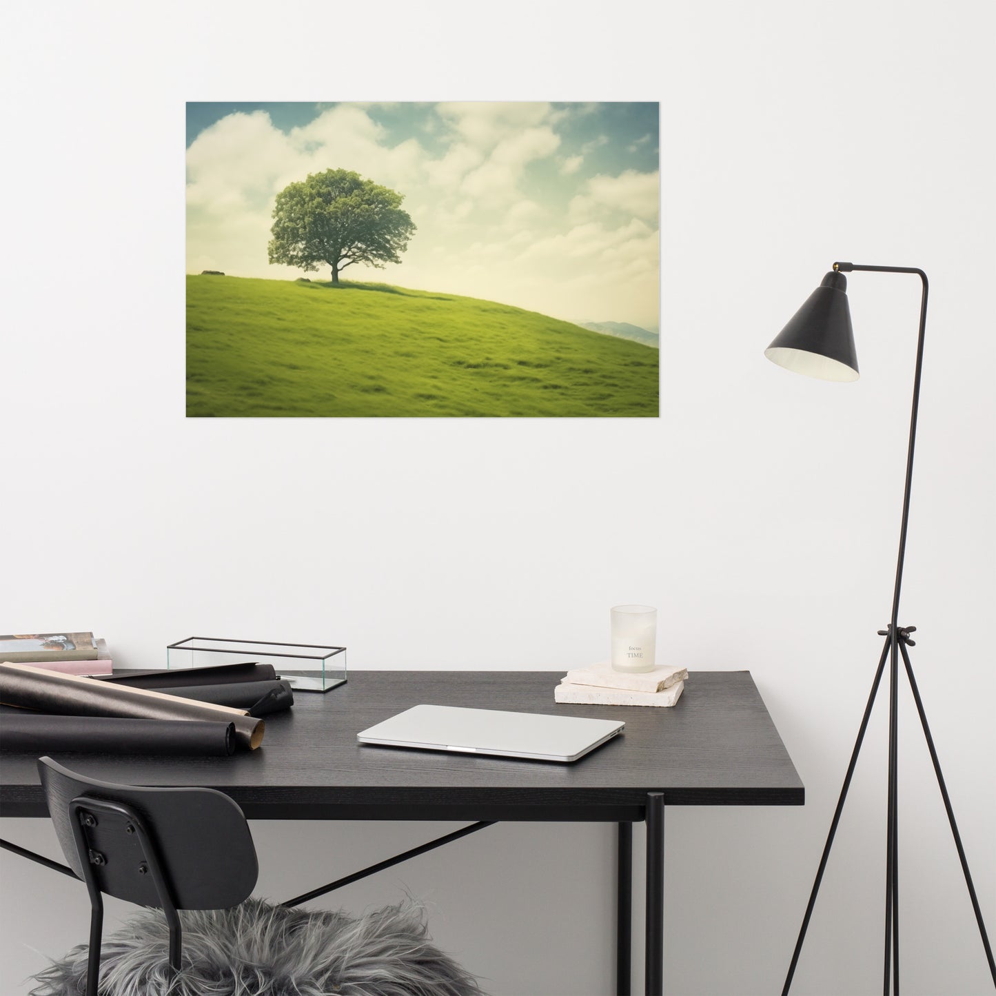 Tranquil Solitude Minimal Botanical Retro Subdued Photorealism - Digital Artwork Loose Art Print