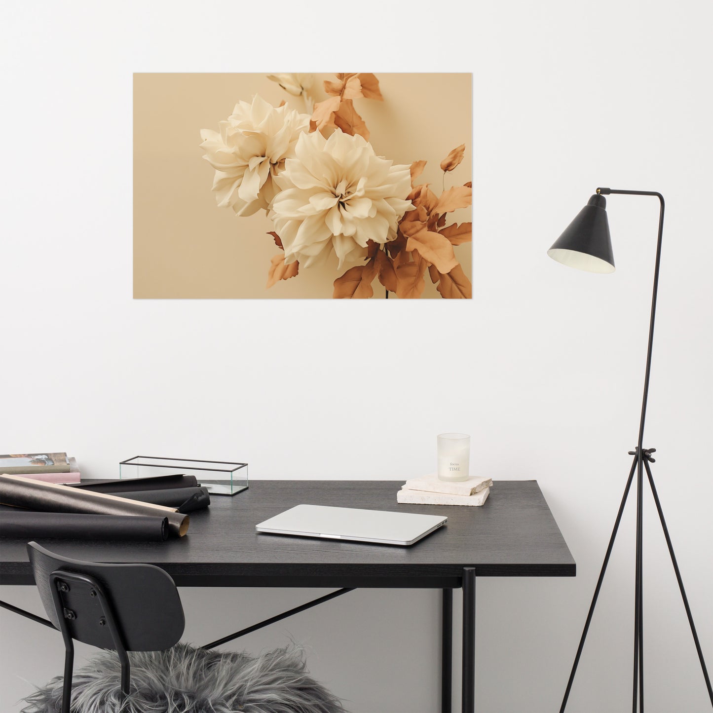 Tranquil Spring Cream Flowers Minimal Photorealism - Digital Artwork Loose Art Print