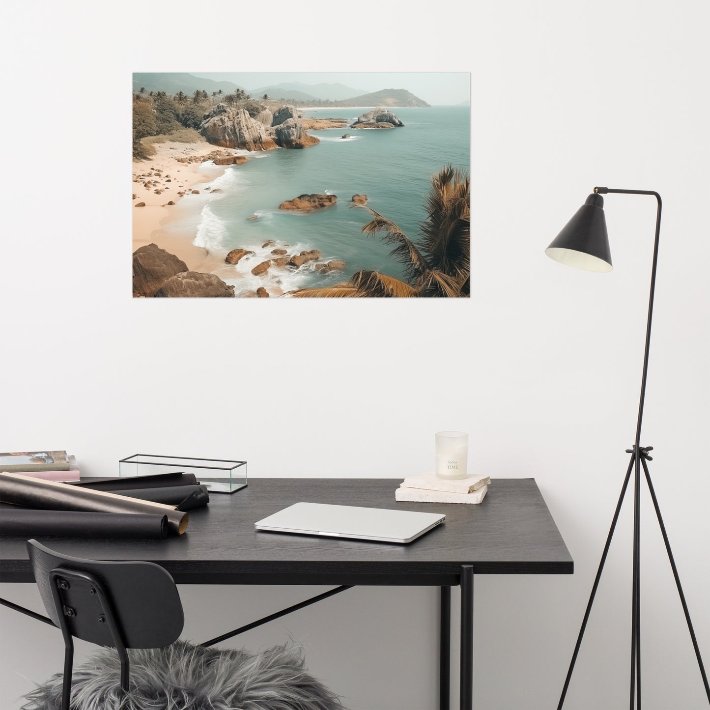 Tranquil Tides Subdued Retro Coastal Photorealism - Digital Artwork Loose Art Print