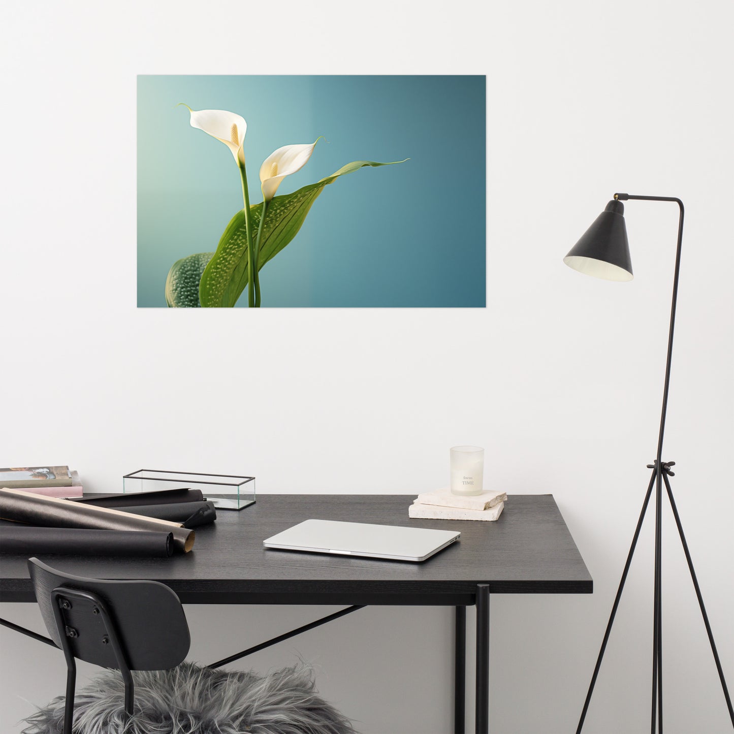 Tranquil Twosome Calla Lily Minimal Photorealism - Digital Artwork Loose Art Print