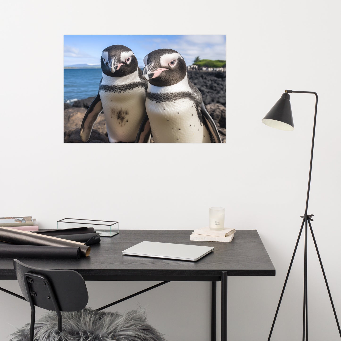 Two of a Feather Penguins Photorealism - Digital Artwork Loose Art Print