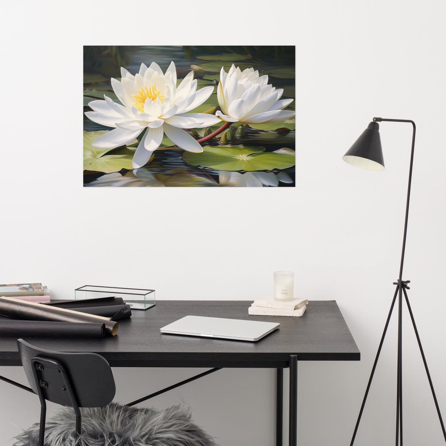 Water Lily Duet Oil Painting - Digital Artwork Loose Art Print