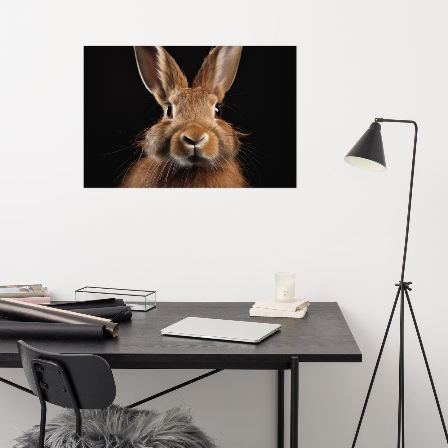 Whiskered Wonder Rabbit Portrait Photorealism - Digital Artwork Loose Art Print