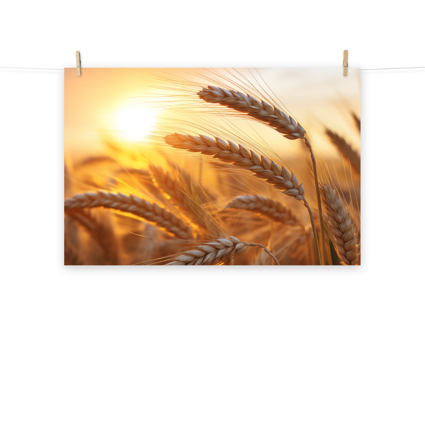 Breakfast Nook Wall Decor: Amber Waves Minimal Botanical Rustic Subdued Wheat Crops Photorealism Painting - Digital Artwork Frameable Art Print