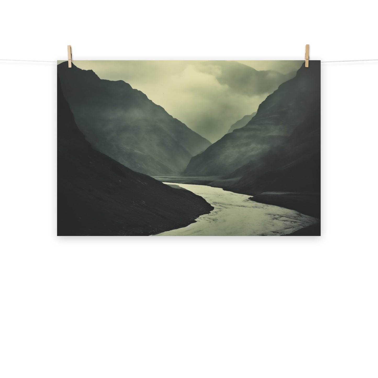 Commercial Office Wall Art: Ancient River, Timeless Peaks Vintage Subdued Photorealism - Digital Artwork Frameable Print