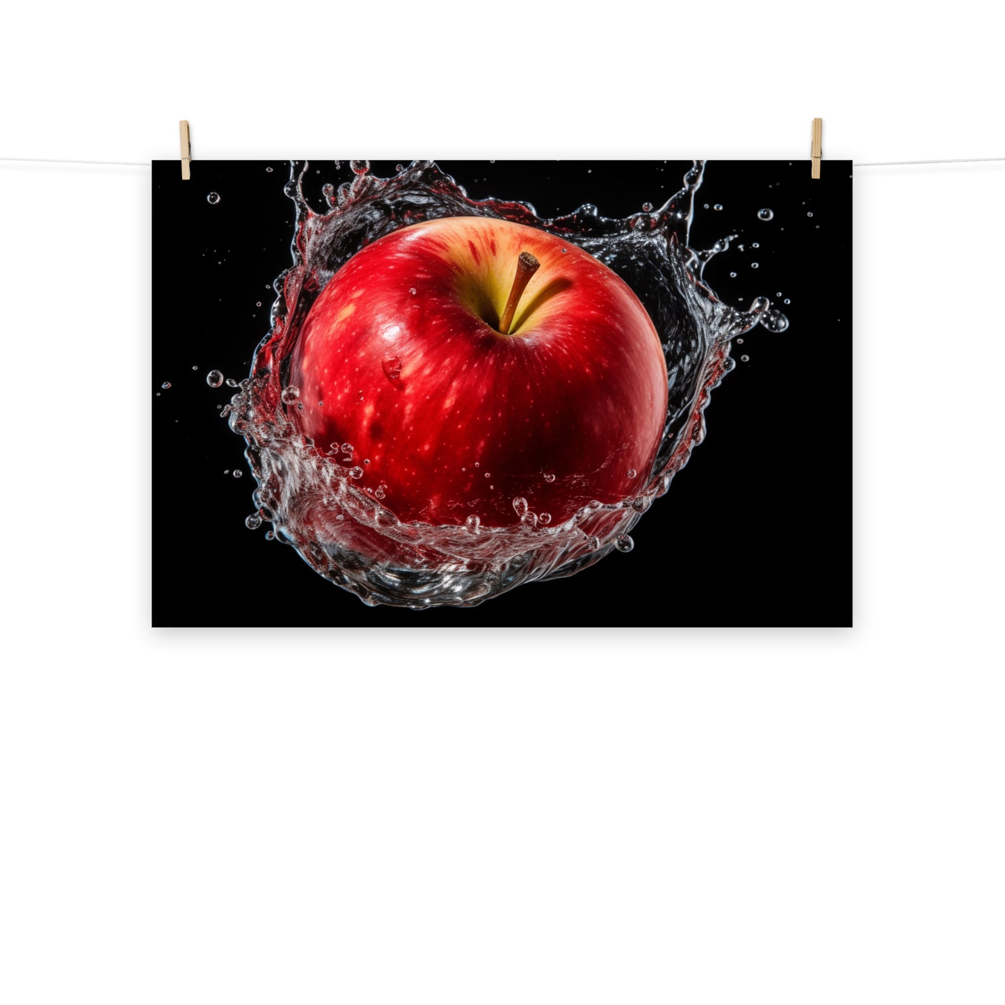 Apple Splashdown - Apple in Water Photorealism - Digital Artwork Loose Print