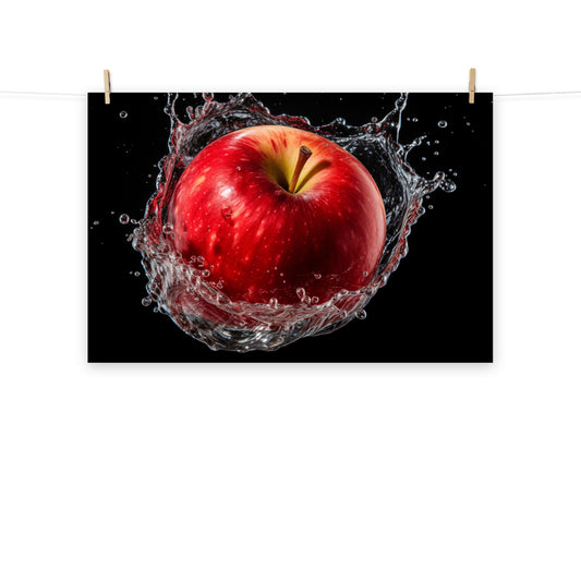 Apple Splashdown - Apple in Water Photorealism - Digital Artwork Loose Print