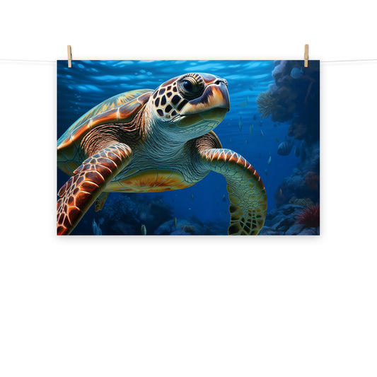 Beneath the Surface Sea Turtle Coastal Illustration - Digital Artwork Loose Art Print