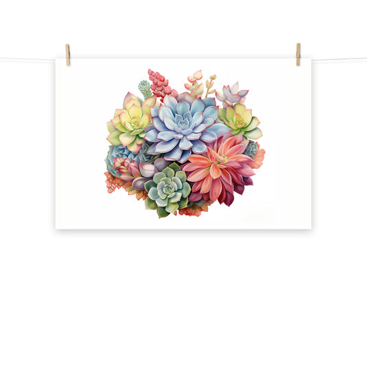 Blooming Succulents Watercolor Painting - Digital Artwork Loose Art Print