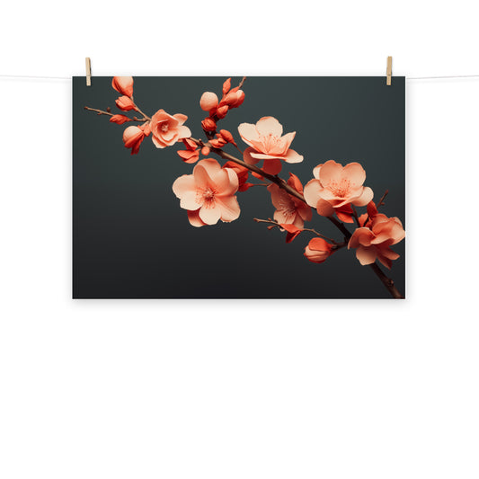 Blossom's Blush Coral Flowers Photorealism Painting - Digital Artwork Loose Art Print