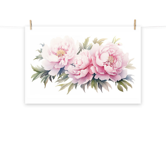 Blushing Peonies Watercolor Painting - Digital Artwork Loose Art Print