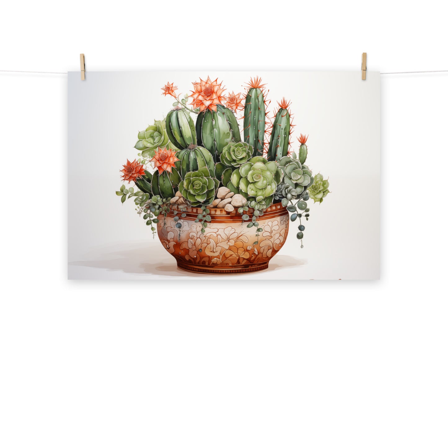 Blooming Resilience Cactus Watercolor Painting - Digital Artwork Loose Art Print