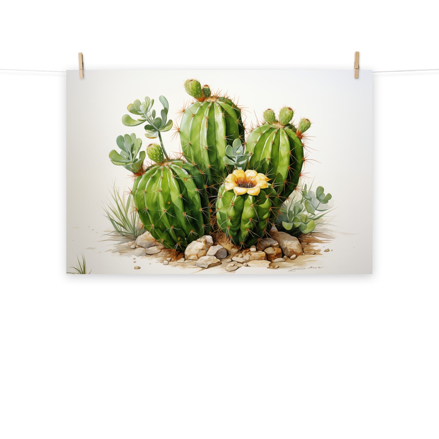 Cactus Garden Watercolor Digital Painting Loose Art Print