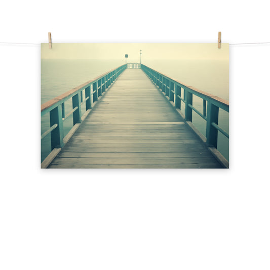 Pier Art: Coastal Calm Subdued Retro Coastal Photorealism - Digital Artwork Loose Print