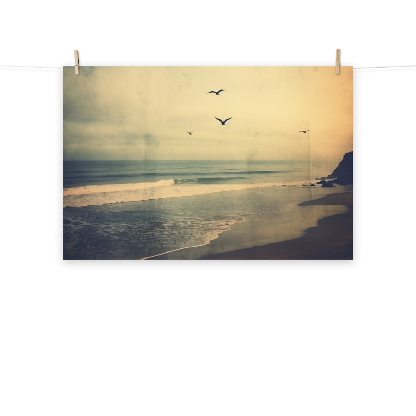 Abstract Beach Art: Coastal Reverie Subdued Retro Coastal Photorealism - Digital Artwork Loose Print