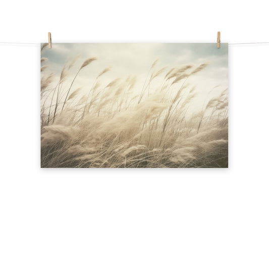 Vintage Beach Artwork: Coastal Serenade Sea Grass Subdued Retro Photorealism - Digital Loose Art Print