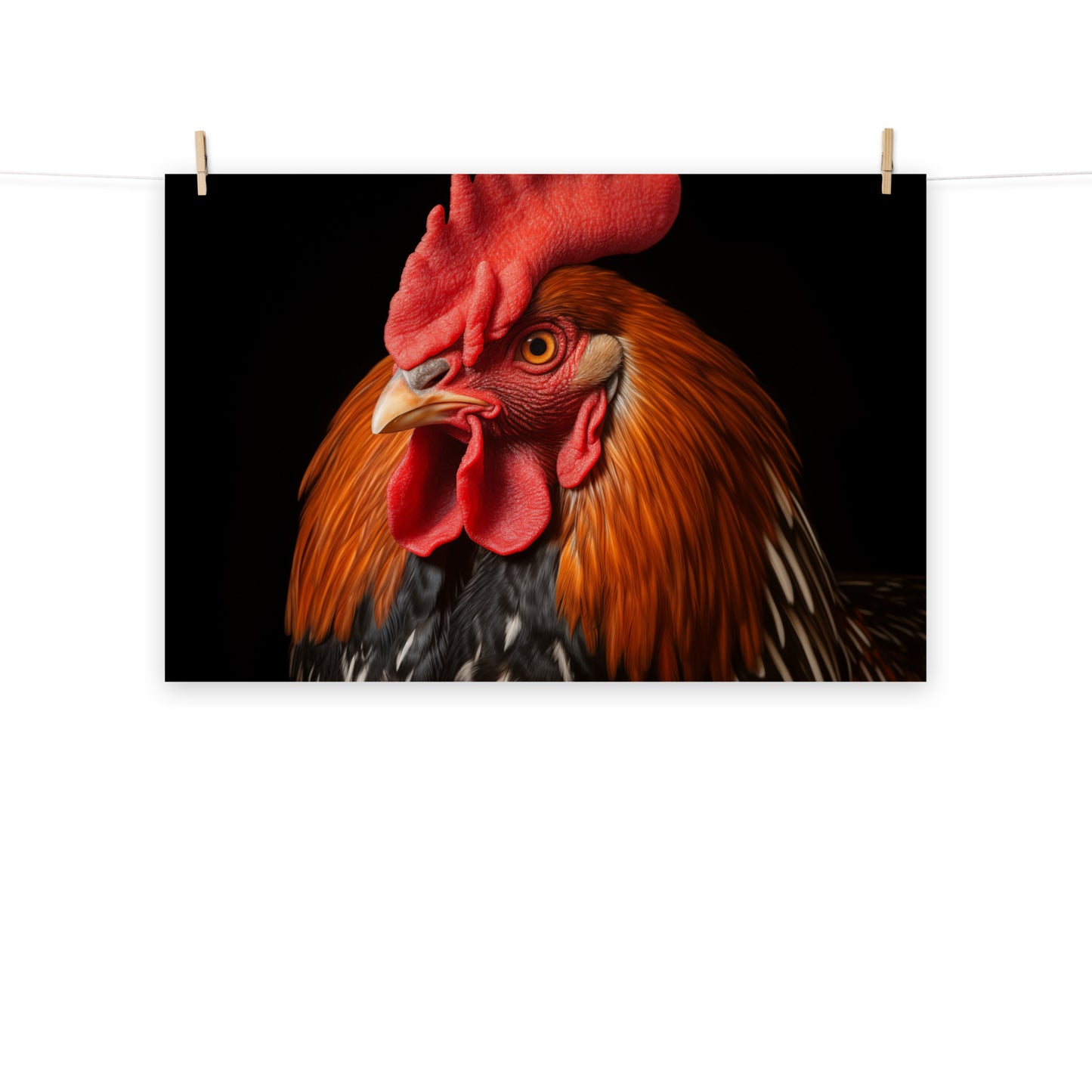 Bird Wall Decor: Crimson Crown Rooster Portrait Photorealism - Digital Artwork Loose Art Print