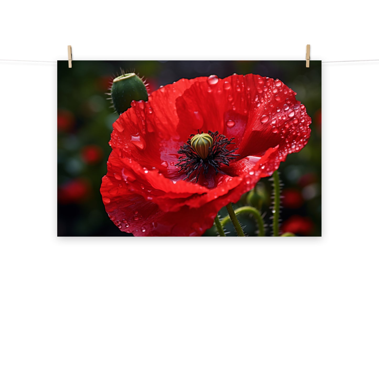 Floral Poster Prints: Crimson Solitude Photorealism - Digital Artwork Loose Art Print