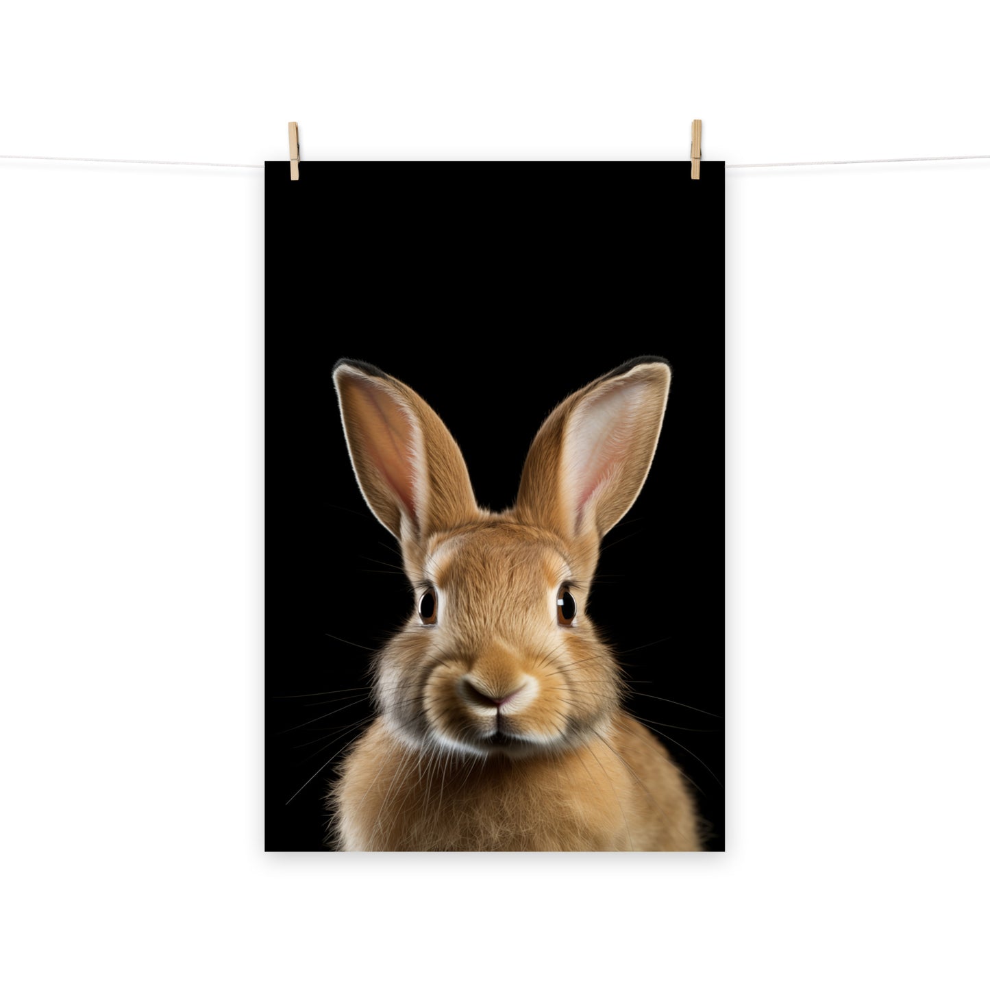 Play Room Wall Art: Curious Cottontail Rabbit Portrait Photorealism - Digital Artwork Loose Art Print