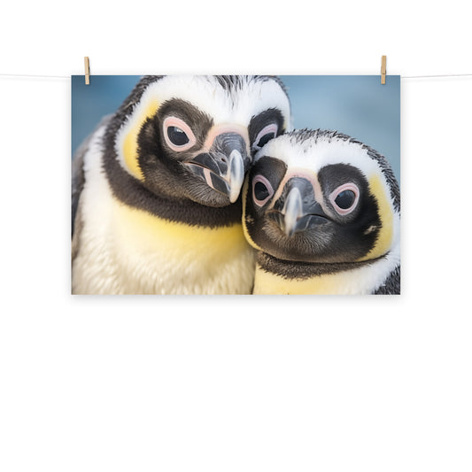 Bird Wall Art: Cuddle Buddies Penguins Photorealism - Digital Artwork Loose Art Print