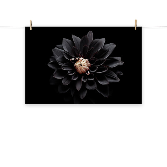 Floral Painting: Dahlia in the Shadows Black Flowers Photorealism - Digital Artwork Loose Art Print