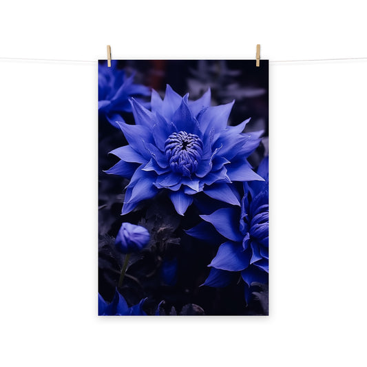 Blue Flower Painting: Dahlia Majesty Photorealism - Digital Artwork Loose Art Print