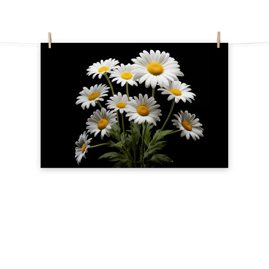 Flower Poster Painting: Daisies on Black Photorealism - Digital Artwork Loose Art Print