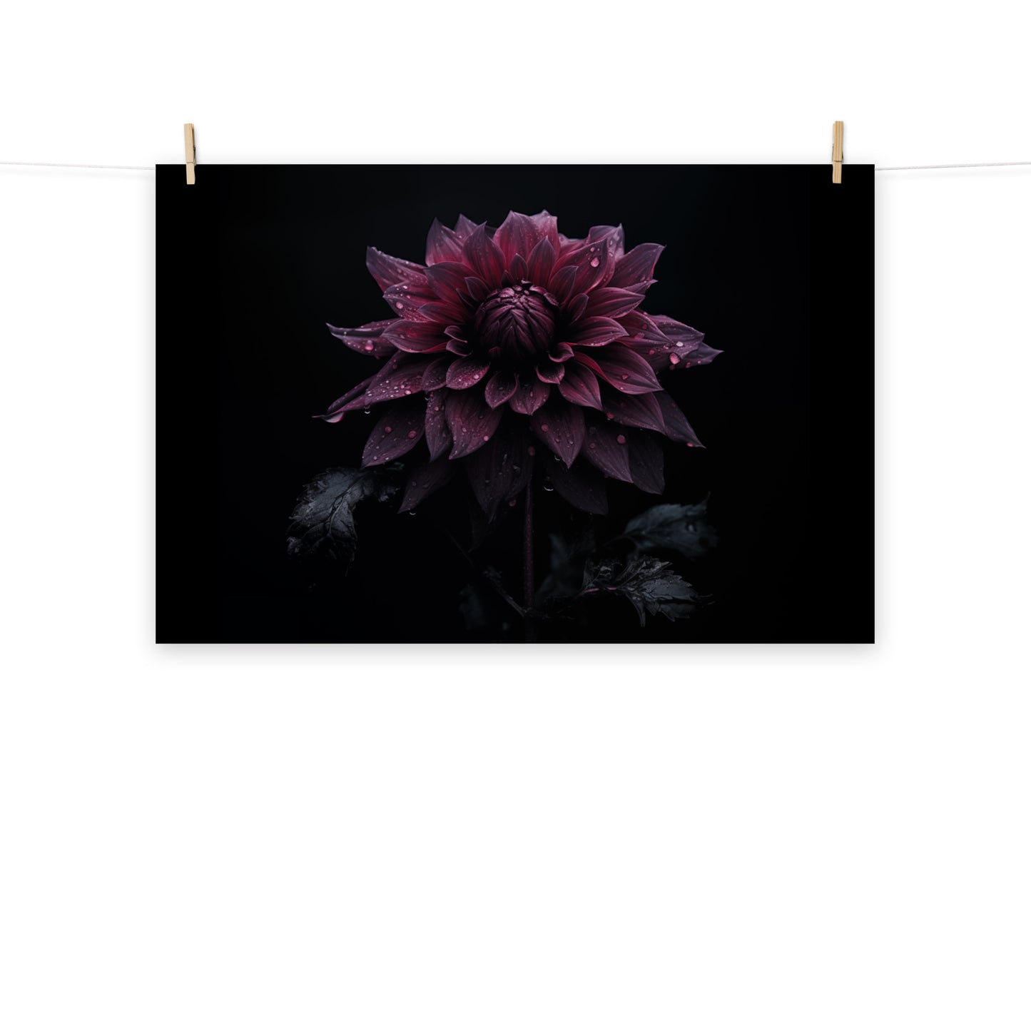 Dark Floral Artwork: Dahlia's Dream Photorealism - Digital Loose Art Print