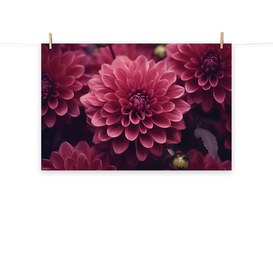 Simple Floral Wall Art: Delicate Details Burgundy Flowers Photorealism - Digital Artwork Loose Art Print