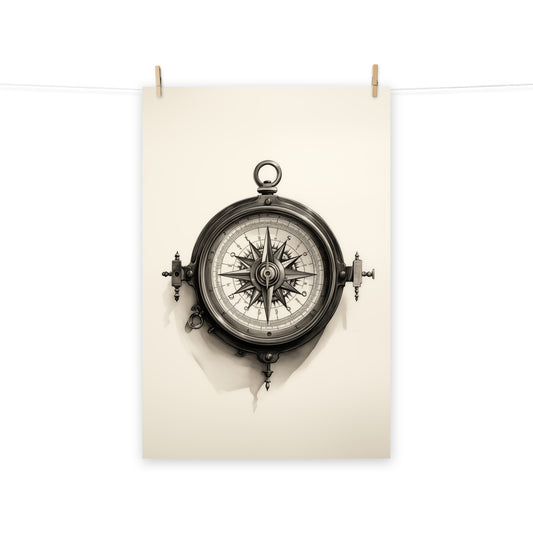 Nautical Artwork: Charting the Course Charcoal Drawing - Digital Artwork Loose Art Print