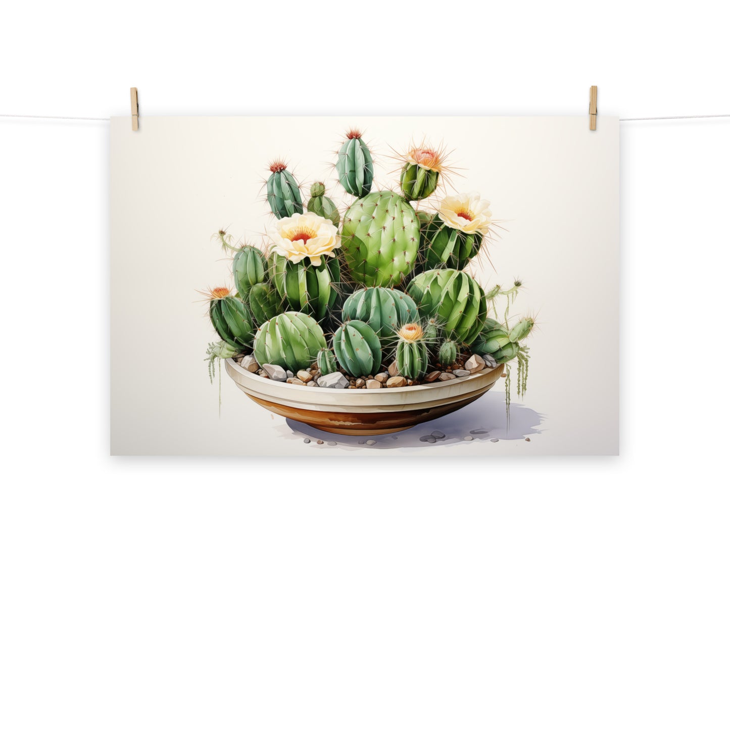 Botanical Artwork: Desert Bloom Symphony Cactus Watercolor Painting - Digital Artwork Loose Art Print