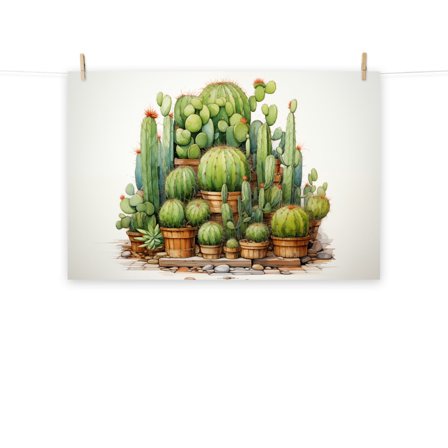 Botanical Painting in Watercolour: Desert Oasis Cactus Illustration Pencil Drawing - Digital Artwork Loose Art Print