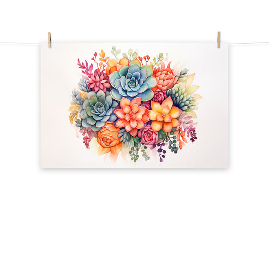 Simple Botanical Flower Drawings: Desert Dreamscape Succulent Watercolor Painting - Digital Artwork Loose Art Print