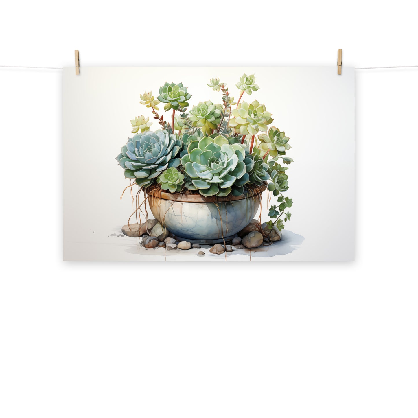 Succulent Artwork: Desert Rose Symphony - Digital Watercolor Painting Loose Art Print