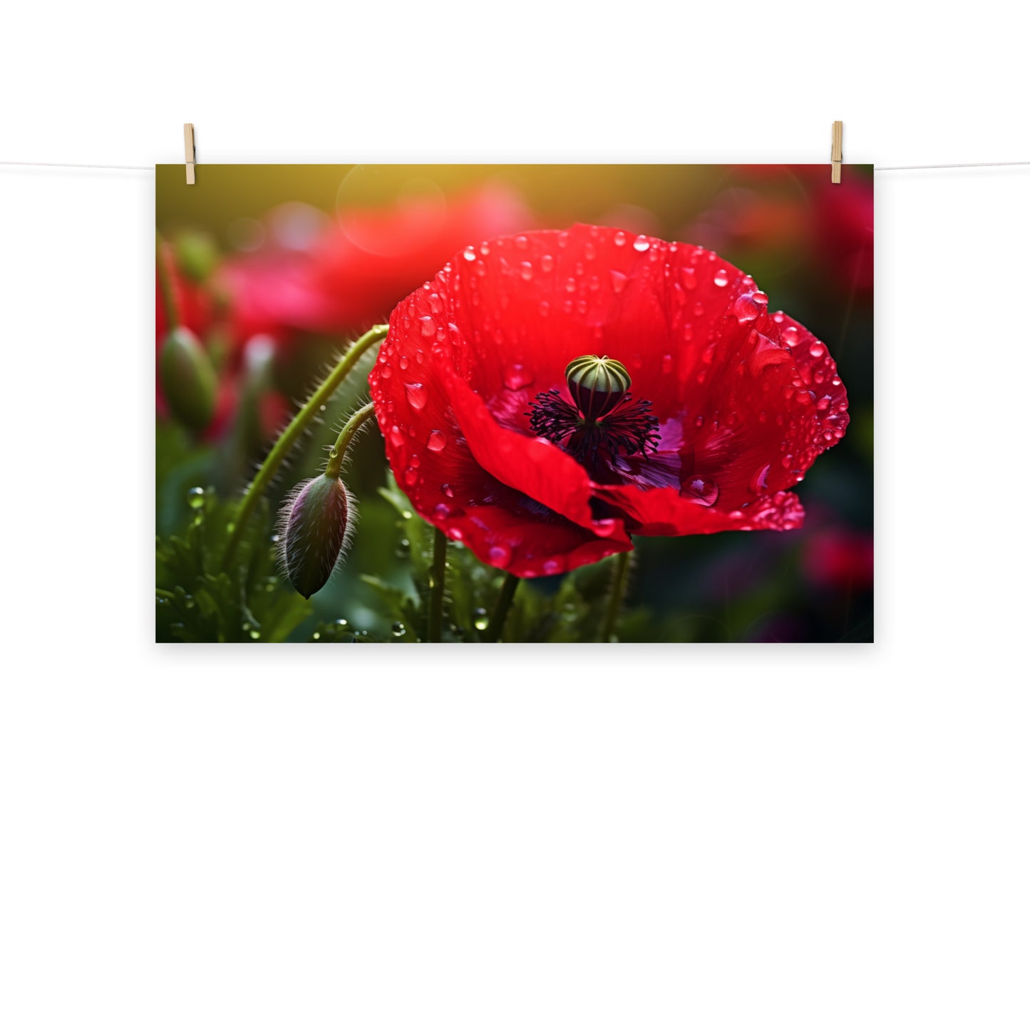 Poster Painting Flowers: Dew-kissed Remembrance Photorealism - Digital Artwork Loose Art Print