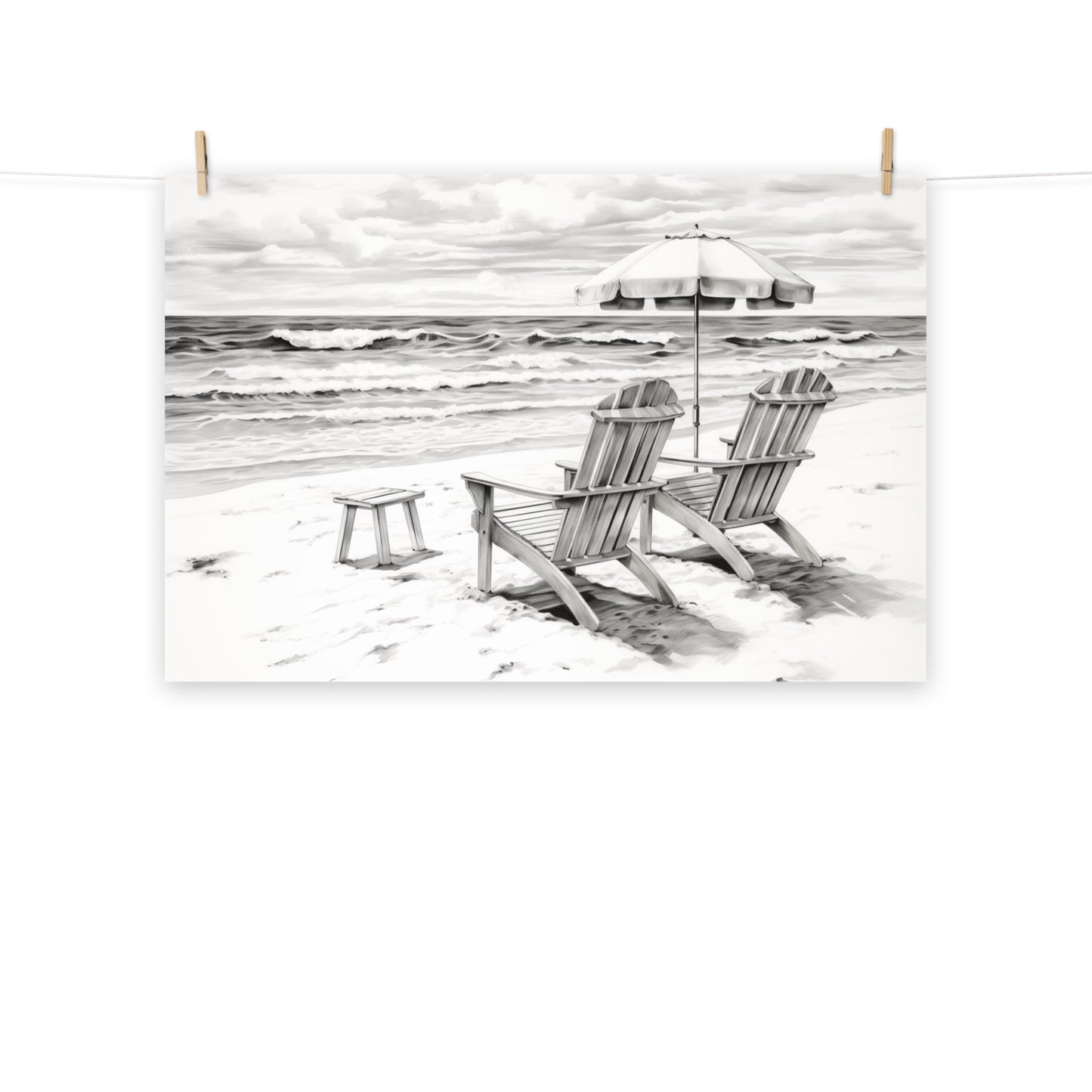 Wall Prints Beach: Ebb Tide Pencil Sketch - Digital Artwork Loose Art Print