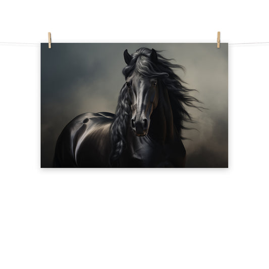 Horse Wall Print: Ebony Elegance Photorealism - Digital Artwork Loose Art Print