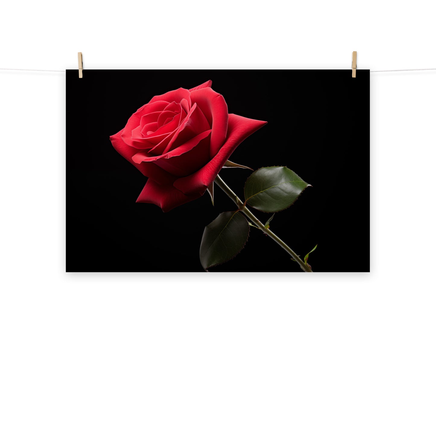 Red Floral Wall Art: Ebony Serenade Photorealism - Digital Artwork Loose Art Print