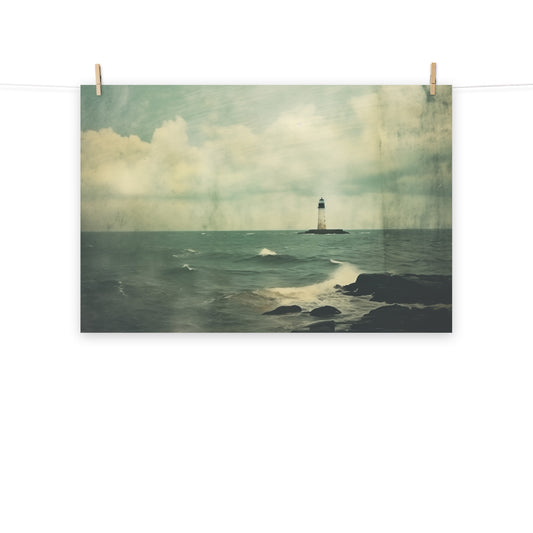 Abstract Beach Print: Echoes of Yesterday Subdued Retro Coastal Photorealism - Digital Artwork Loose Art Print