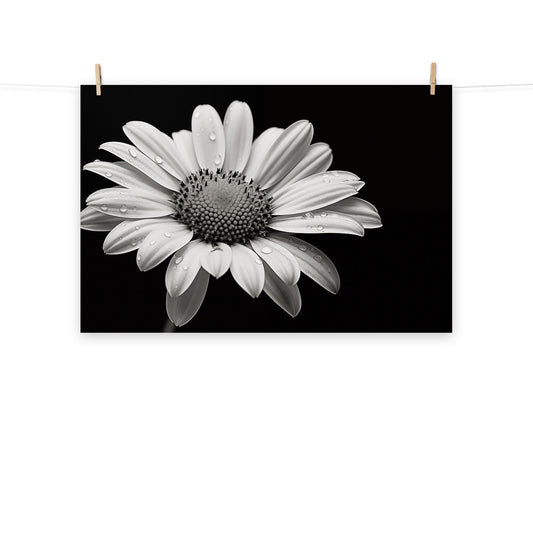 Flower Poster Prints: Elegance in Shadows Daisy Photorealism - Digital Artwork Loose Art Print