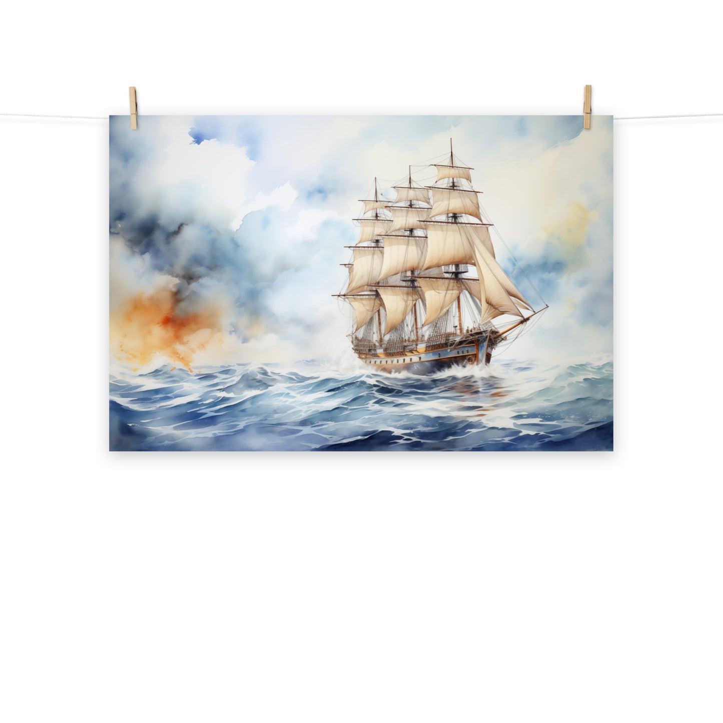 Nautical Abstract Art: Embarking on Adventure Watercolor Nautical Scene - Digital Artwork Loose Art Print