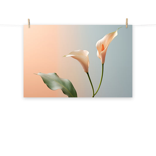 Coral Floral Wall Art: Elegant Embrace Calla Lily Minimal Photorealism - Digital Artwork Loose Art Print